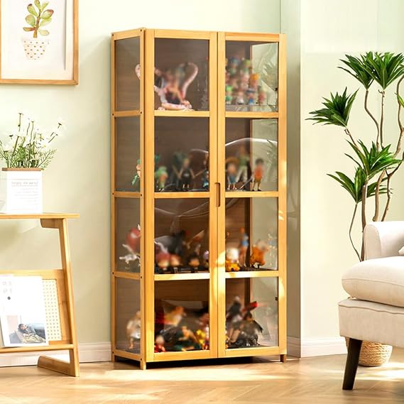 Acrylic Display Cabinet with Double Doors, 4 Tier Clear Showcase