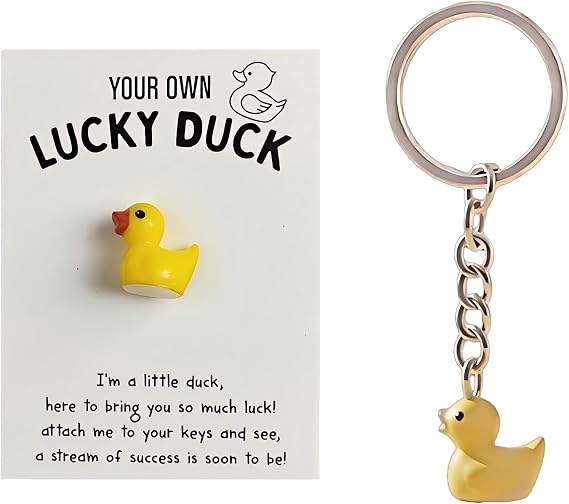 Cute Duck Keychain - Little Yellow Duck Keyring with Encouragement Card, Pocket Hug & Good Luck Card - Mini Keyring for Women & Kids, Pendant Accessories.
