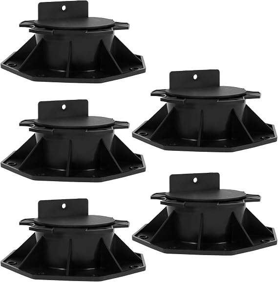 5Pack Decking Pedestal Riser Bearing Support Height Adjustable Deck Raising Support Base PP Black Flooring Joist Supports for Wood, WPC, and Aluminium, Support 600Kg(60-140mm)