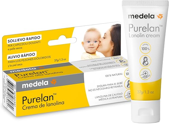 Medela Purelan Lanolin Nipple Cream - Relief for Sore Nipples and Dry Skin - Based on Natural Ingredients, Hypoallergenic and Dermatologically Tested, Fragrance Free, 37g