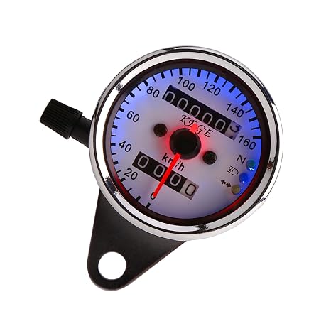 Universal Digital Motorcycle Speedometer KMH 12V LCD Odometer with LED Indicator Lights for Headlamp Neutral Turn Signals, 160 km/h Max, Easy Installation, Silver