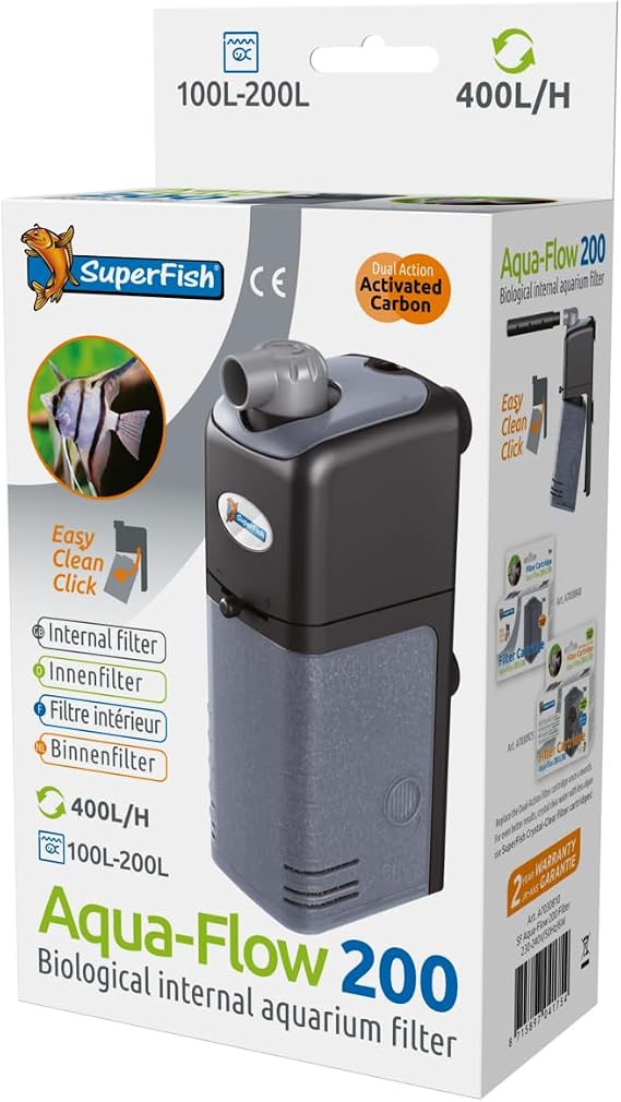 SuperFish Aqua-Flow 200 Internal Filter 400L/H, Black
