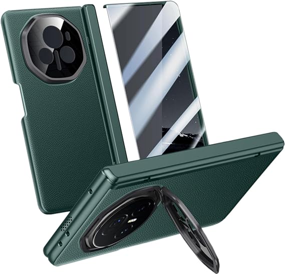 Cellphone Leather Case for Honor Magic V3, Hinged Cover for Honor Magic V 3 Phone, Bracket, Mobile Phone Shell, Support Frame, Leather Holster Green