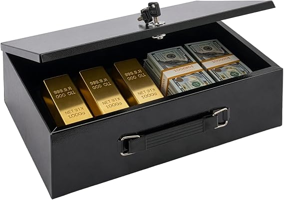 Safe Box with Key Lock Portable Money Document Storage Chest Heat Resistant Cash Box for Home Office Secure Storage for Cash Jewelry Passport Valuables