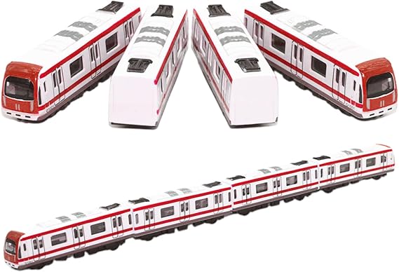 Train Model, 4PCS Multi-Car Railway Set,Alloy City Rail Subway Train Model,1/64 Scale Alloy Subway Red