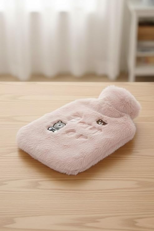 BUFFER Işıklı Ayıcıklı Figürlü Pembe Peluş Sıcak Su Torbası, 1 Lt, Yumuşak Kılıf, Uzun Süre Sıcak Tutan Termal Torba
