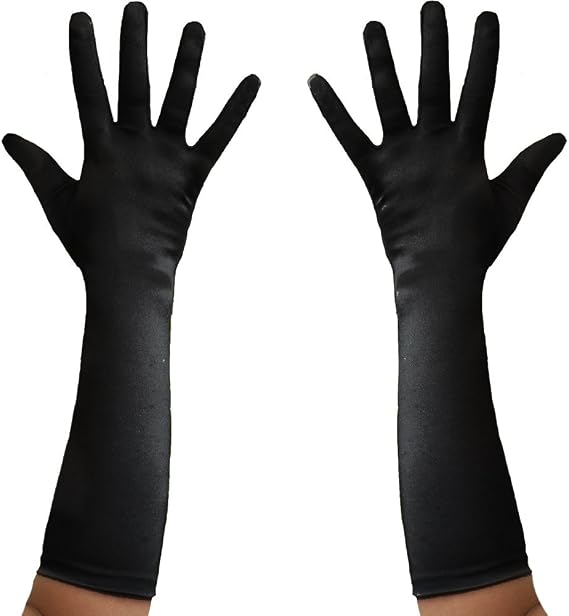 Long Satin Evening Gloves (Black)