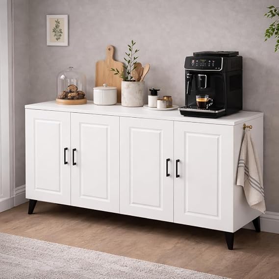 bangu 4 kapaklı Çok Amaçlı Dolap (Derinlik 47 cm) Kahve Köşesi DolabI BKDM007 (BEYAZ, 140 CM)