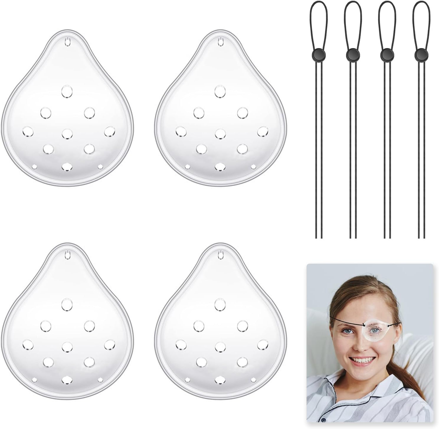 Transparent Eye Shield, Ventilated Eye Patches After Cataract Surgery, 9-Hole Protective Plastic Eye Shields with Adjustable Strap, Breathable Eye Masks, Eye Care Accessories for Adults 4pcs