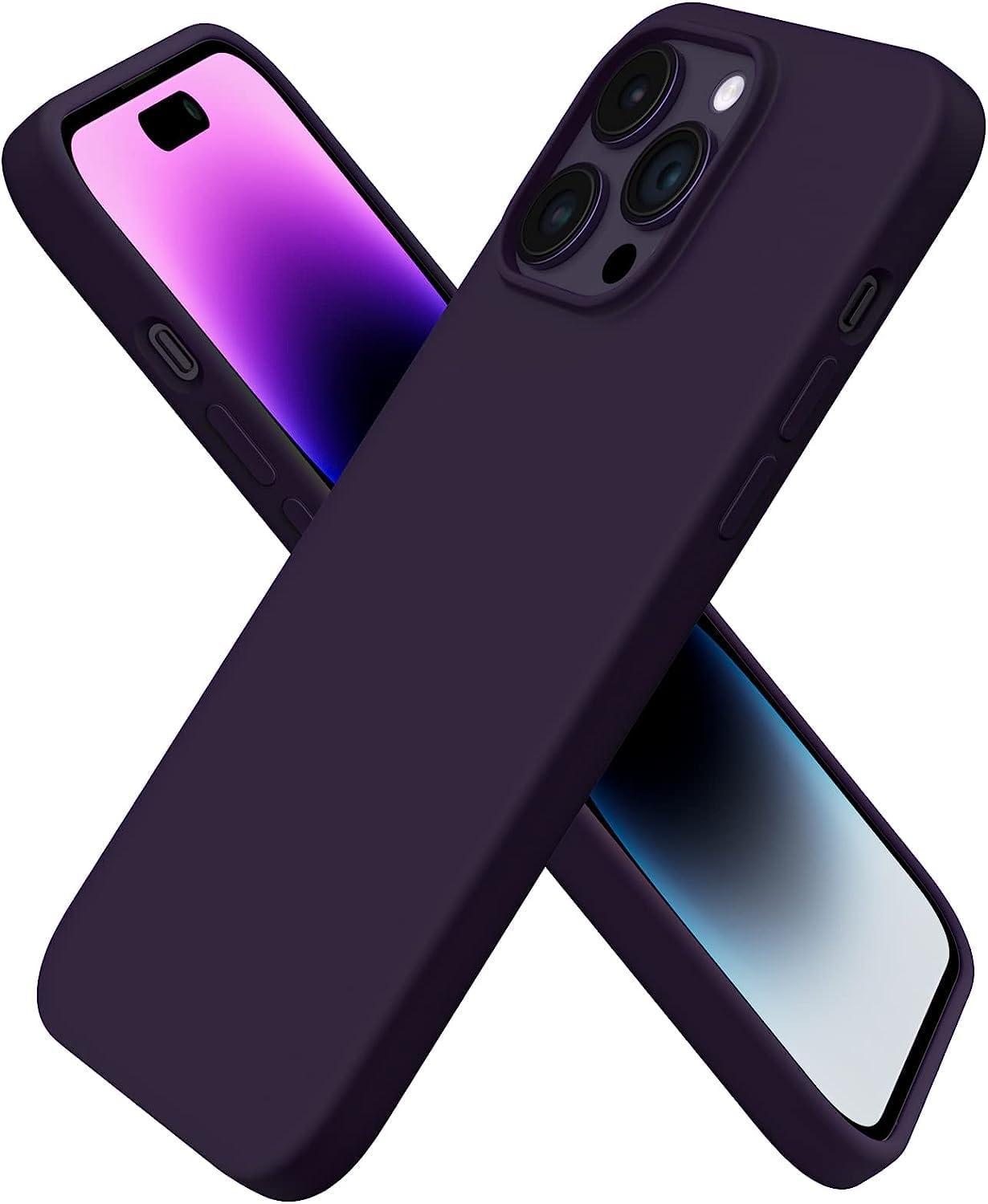 GGM ACCESSORY Launch Silicone Case Deep Purple with Non-Velvet Inside Matte Structure Compatible with iPhone 14 Pro