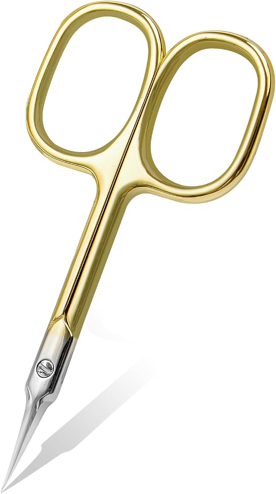 CGBE Cuticle Scissors with Curved Tip, Stainless Steel Cuticle Scissors Extra Fine, Super Sharp Small Pointed Beauty Cuticle Cutter for Trimming Cuticles, Eyebrows, Eyelashes and Dry Skin, Glod