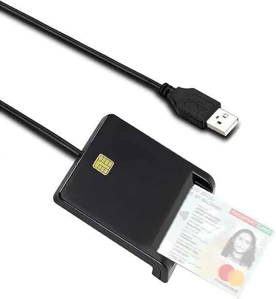 ID Card Reader with Mini Disk, USB Smart Card Reader, Plug and Play CAC Memory Card Reader, ISO 7816 Class A, AB, C Compliant, USB 2.0 Common Access, Compatible with Windows and Linux