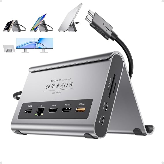 MacBook Docking Station Dual Monitor 4K@60Hz for MacBook Pro/Air M3/M4/M5, USB C Docking Station Stand Laptop Dock with 2 HDMI, PD, Ethernet, USB A/C 10Gbps, Audio, SD/TF, USB 2.0