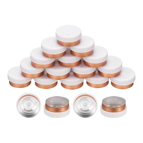 uxcell 13mm フリップオフキャップ、100個 バリなし フリップオフ トップキャップシール フリップオフ アルミプラスチックバイアル フリップオフシール キャップカバー ガラスバイアル フリーズドライボトル用、ホワイト/ゴールド