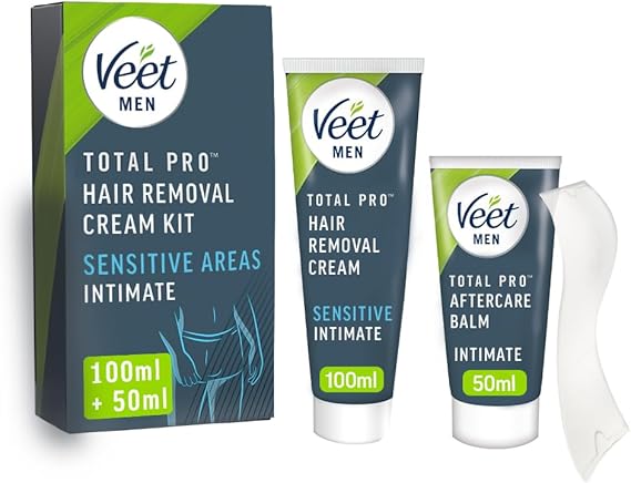 Veet Men Intimate Hair Removal Kit, 100ml Cream, 50ml After Care Balm