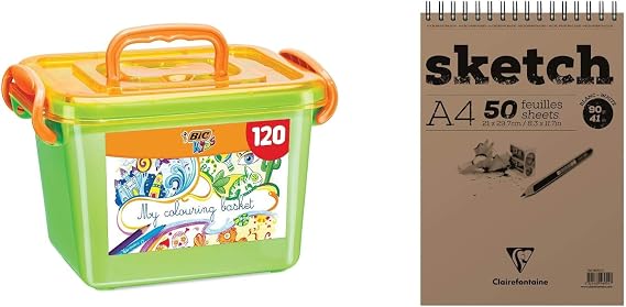 BIC Kids Boyama Seti - Çeşitli ve Canlı Renklerde 120 adet Boyama Kalemli Büyük Kutu, 60 Adet Keçeli Kalem ve 60 Adet Kuru Boya Kalemi