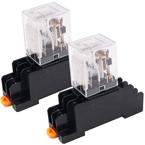WANGCL 2PCS Relay Mini DC 24V Electromagnetic Switch 8 Pins DPDT Relay 2NO+2NC with Socket Base LED Indicator