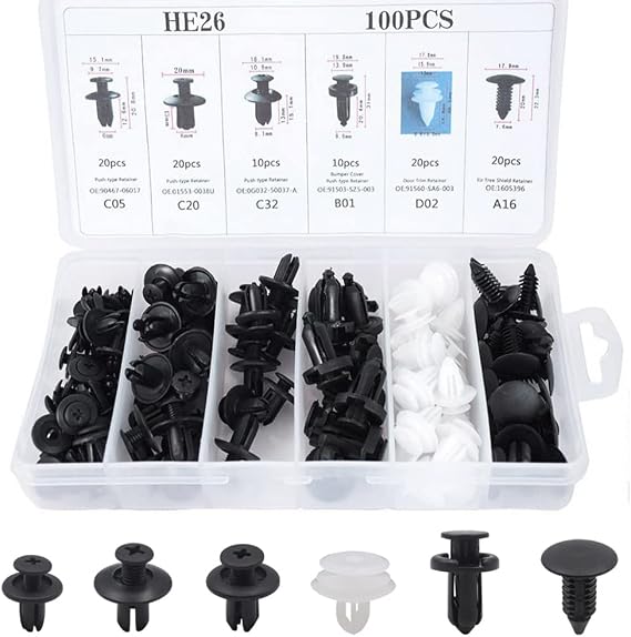Busstier Oto Fastener Klips Seti 100 Adet 6 Boyut Tampon Kapı Döşeme Pervaz Tutucu Plastik Klips Çeşitleri Araç İç Dış Aksam Uyumlu