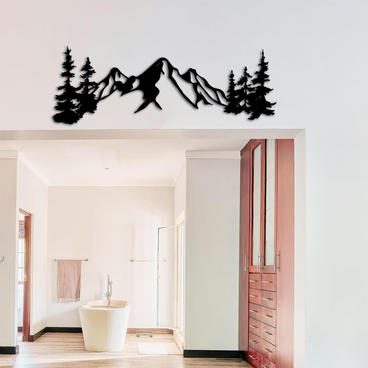 Yuzhuo Metal Mountain Wall Art Decor, Mountain Forest Silhouette Art Suitable for Living Room Bedroom Indoor Outdoor Garden Home Decoration