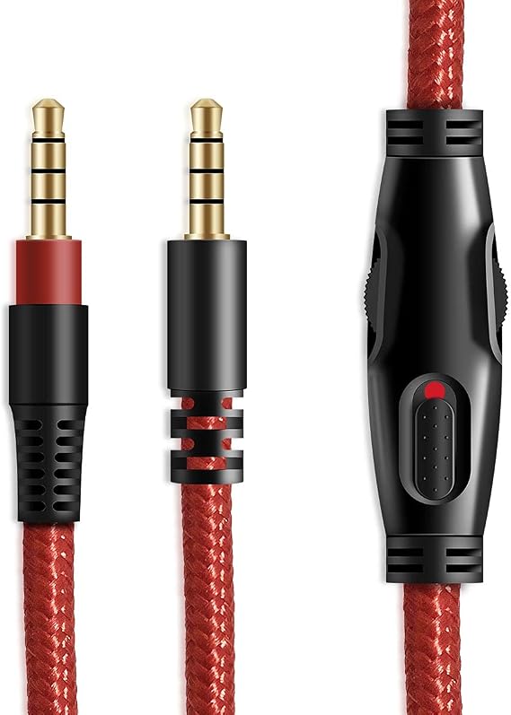 HyperX Cloud Alpha ve Cloud Mix Oyun Kulaklıkları için Yedek Ses Aux Kablosu Satır İçi Sessiz ve Ses Kontrolü (Sıralı Mikrofon Yok, Kırmızı)