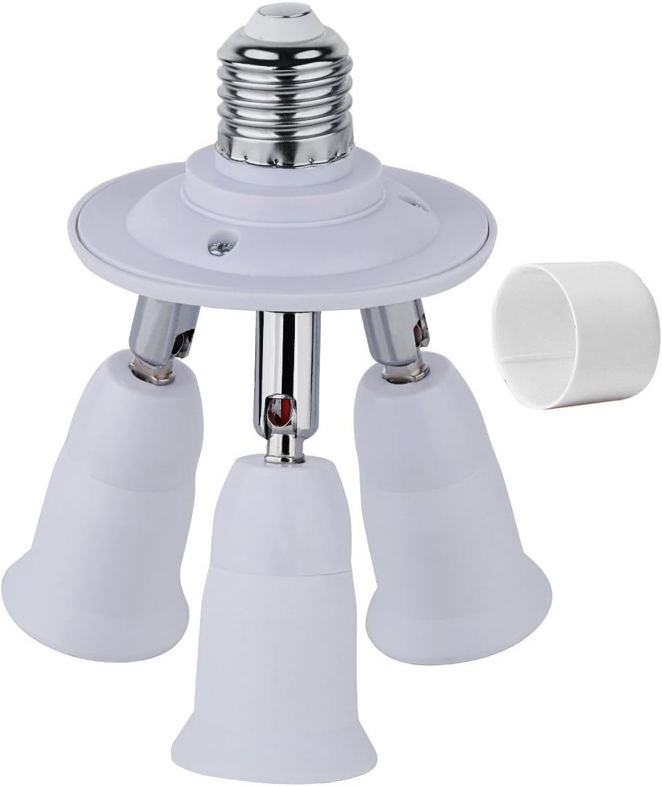3 in 1 E27 E26 Socket Adapter Splitter,E26 E27 Universal lamp Holder with 360 Degrees Adjustable 180 Degree Bending