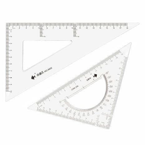 2 Pack 18cm Clear Triangle Ruler Set with Built-in Protractor for Drafting