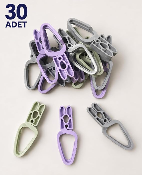 30’lu Yaysız Mandal Seti – Dayanıklı Plastik Çamaşır Mandalı Karışık Renk