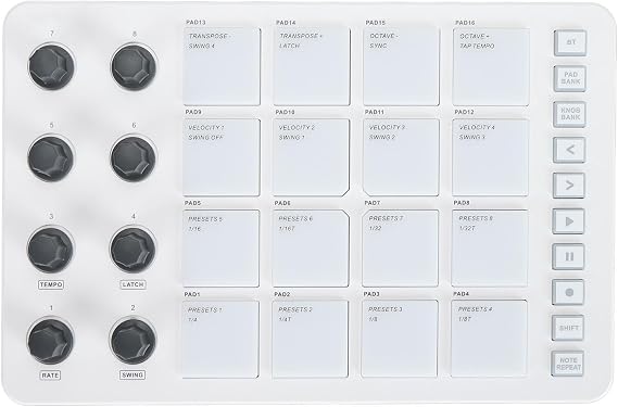 Wireless MIDI Controller, 16 RGB Drum Pads, 8 Rotating Knobs, with Aftertouch Function, USB C for Ableton Live, Fl Studio, Cubase, GarageBand, Windows, OS X, IOS, Android
