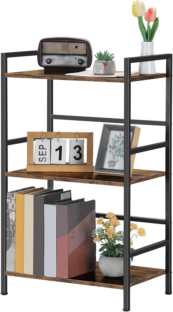 CADUKE 3 Tier Bookshelf, Industrial Style Storage Rack