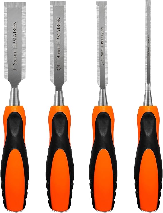 4Pcs Wood Chisel Set, 4 Sizes, 6mm, 12mm,19mm, 25mm (1/4", 1/2", 3/4", 1")