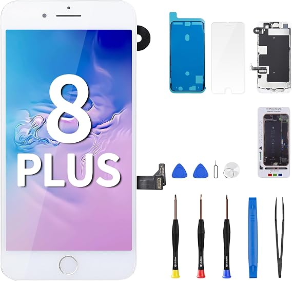 iPhone 8 Plus用スクリーン交換用ホームボタン ホワイト 5.5インチ 3D タッチ LCD ディスプレイ デジタイザー イヤピース フルアセンブリ フロントカメラ スピーカー 近接センサー ガラス固定ツールキット A1864 A1897 A1898
