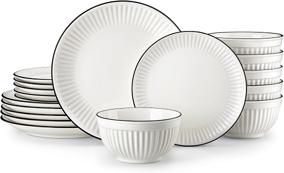 MALACASA Dinner Set for 6, Porcelain Embossed Dinner Sets, 18 Pieces, Leila
