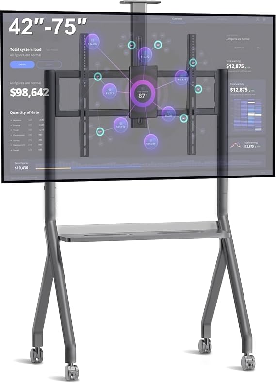 Smart Board Stand for 44"– 75" Interactive Smart Whiteboard, Height Adjustable Mobile Portable Stand with Four Lockable Wheels for Classroom Home Office Business Studio