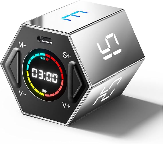 TickTime・New Era Digital Timer Regular Hexagonal Prism Pomodoro Timer Kitchen Timer Cube Timer for Study, Meetings, Sports Tests