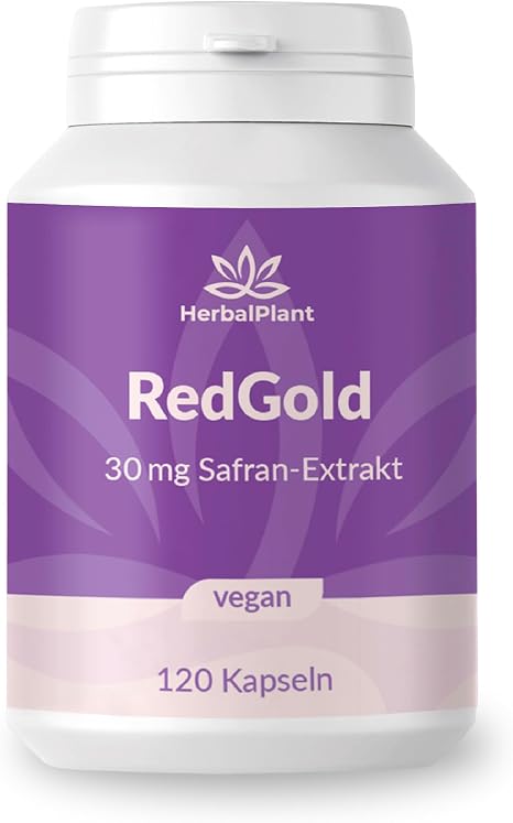 RedGold Saffron Extract Capsules - Natural Mood Brightener High Dose - Vegetable Crocin & Saffron - 100% Vegan - Laboratory Tested - 120 Saffron Capsules in Supply for 4 Months
