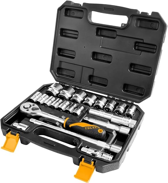 Tolsen 22PCS Socket Set 1/2" Cold Forged Chrome Vanadium Steel Industrial Quality Graded Best Selling Heavy Duty Socket Set & Tough Case