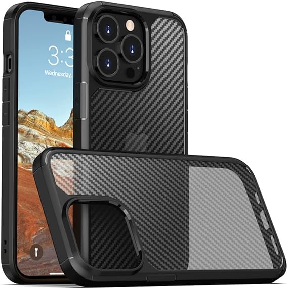 iPhone 14 Pro Max対応 ケース iPhone 14 Pro Max用 カーボンファイバー スマホケース 半透明 超薄型 ハード 耐衝撃 保護カバー iPhone 14 Pro Max 6.7インチ用 ブラック