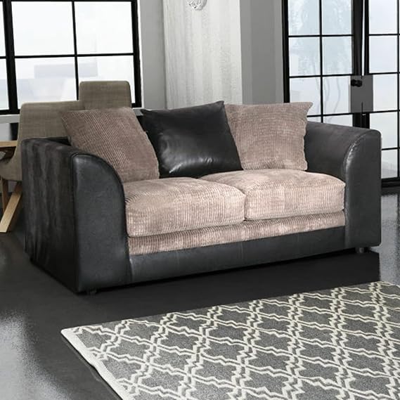 New Luca Black and Grey Fabric and Leather Corner sofa | 3-4 Seater Corner Sofa (2 Seater Sofa)