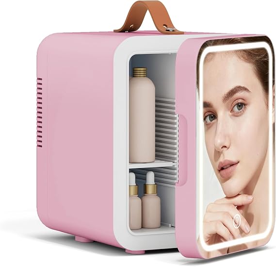 4 Liter Mini Fridge with Dimmable LED Mirror, AC/DC Skincare Fridge [Energy Class D]