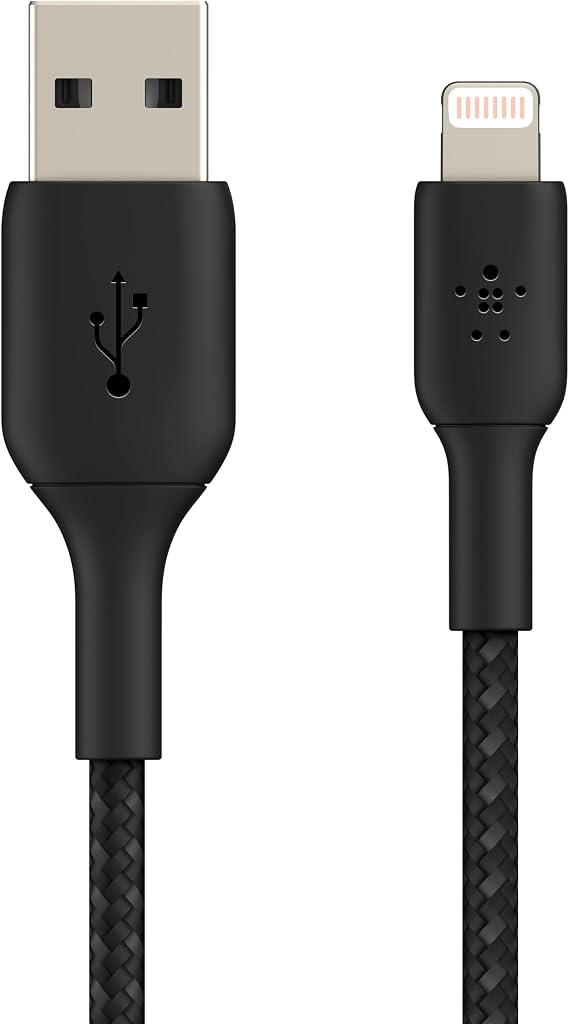 Belkin braided Lightning cable (Boost Charge Lightning/USB cable for iPhone, iPad, AirPods) MFi certified iPhone charging cable, braided Lightning cable to USB-A, (1 m, black)