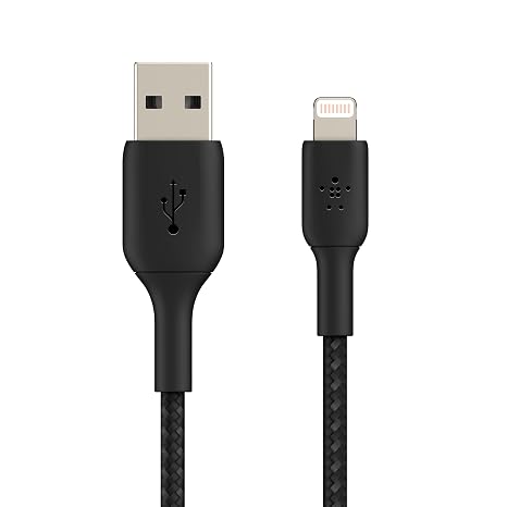 Belkin Örgülü Lightning Kablosu (Hızlı Şarj Lightning - USB Kablosu) MFi Sertifikalı Şarj Kablosu, Örgülü Lightning Kablosu (0,15 m, Siyah)