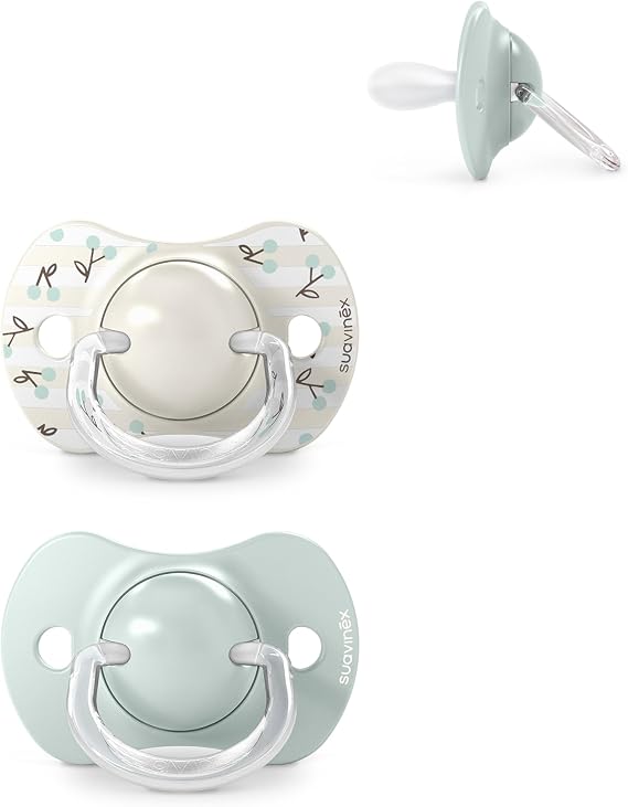 Suavinex, Pack of 2 Pacifiers for Babies 0/6 Months and Newborns, with Silicone Physiological Teat SX Pro Symmetrical, Flat and Flexible, Respects Oral Development, Birdies Green