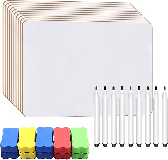 10PCS A4 Whiteboard, Mini Whiteboard Double-Sided White Board with 10 Dry Erasers and 10 Pens Small White Board for Children's Drawing and Writing Perfect for Classrooms, Homes and Offices