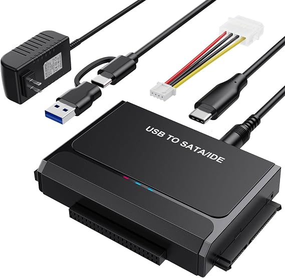 USB 3.0 & Type C to SATA IDEアダプターハードドライブリーダー ユニバーサルデータ復旧コンバーターキット ユニバーサル2.5インチ 3.5インチ HDD SSDハードドライブディスク用 12V/2A電源アダプター付属