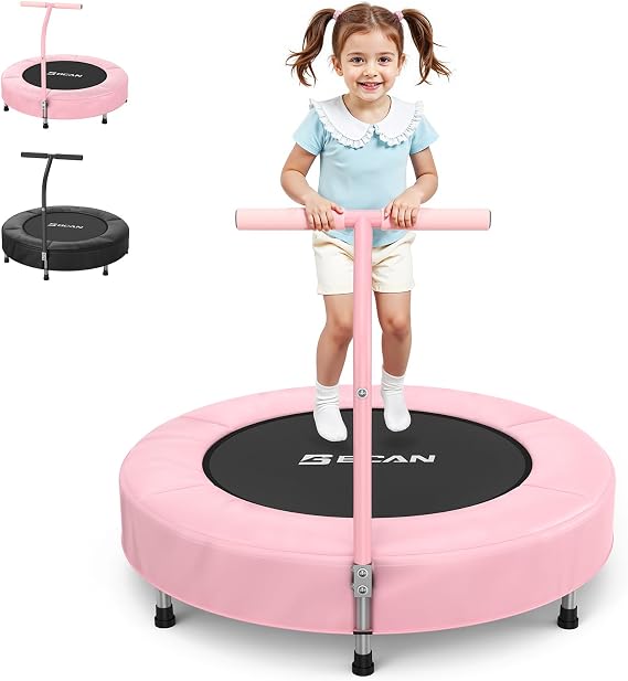 BCAN 36''Toddler Trampoline, ASTM Certified Rebounder, Mini Kids Trampoline for Ages 1-6, Foam Handle & Safe Thickened Cover for Fun Indoor & Outdoor, Easy to Set Up