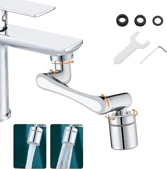 IBERGRIF 1440° Swivel Tap Aerator, 2 Spray Modes, Brass Extender