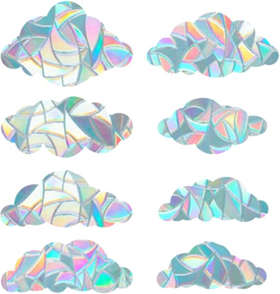 GORGECRAFT 8Pcs Large Cloud Rainbow Window Clings 3D Decorative Window Privacy Film Anti-Collision Glass Door Prismatic Static Stickers Suncatcher Alert Decals for Kitchen Bedroom Prevent Bird Strikes