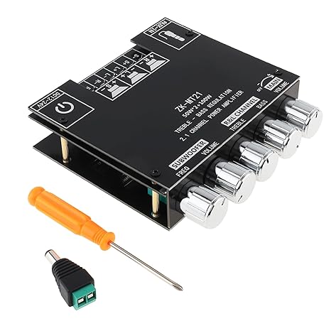 Bluetooth Power Amplifier Board with Subwoofer 2.1 Channel 50W x 2+100W DC 12V-24V Audio Power Amplifier Module for DIY Bluetooth Audio and Store Home Theater with Treble and Bass Control