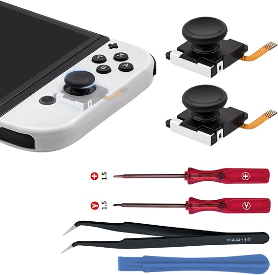 Mcbazel Switch/Switch Lite用のHall効果アナログジョイスティック ドリフト対策 2枚入り スイッチライト スティック交換修理部品 修理ツールキット付き-ブラック