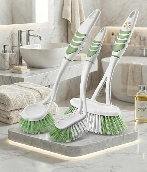 Transformacion Home Professional 3'lü Temizlik Fırçası Seti, Küvet, Lavabo ve Bulaşık Fırçası, Ergonomik Silikon Sap